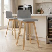 Tide Wooden Stool Grey Fabric