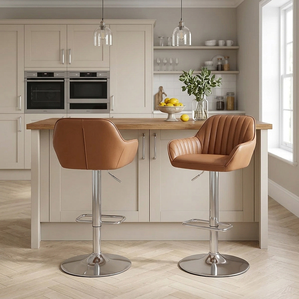 Tokyo Real Leather Brushed Stool Brown