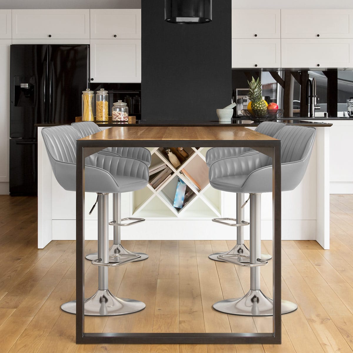 Tokyo Real Leather Brushed Stool Grey