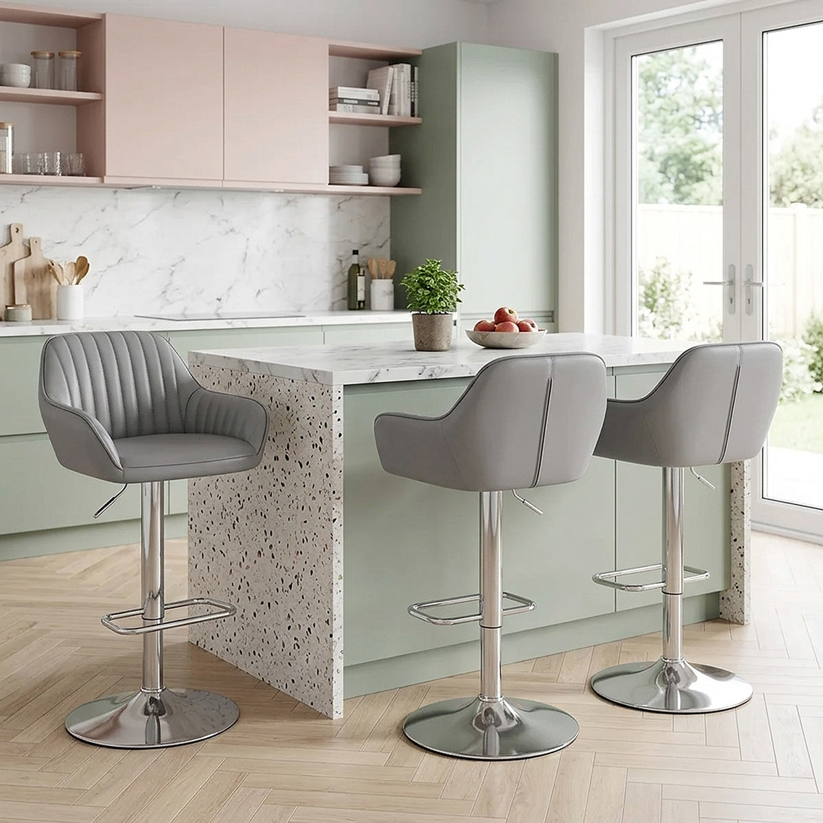 Tokyo Real Leather Brushed Stool Grey