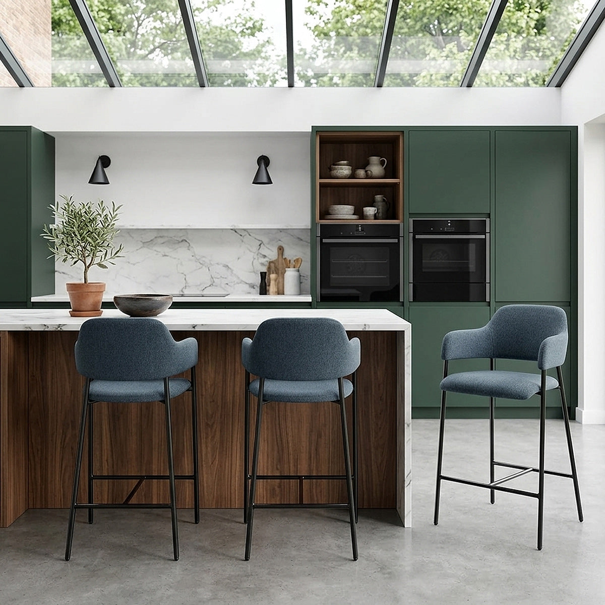 Trent Bar Stool Blue Fabric