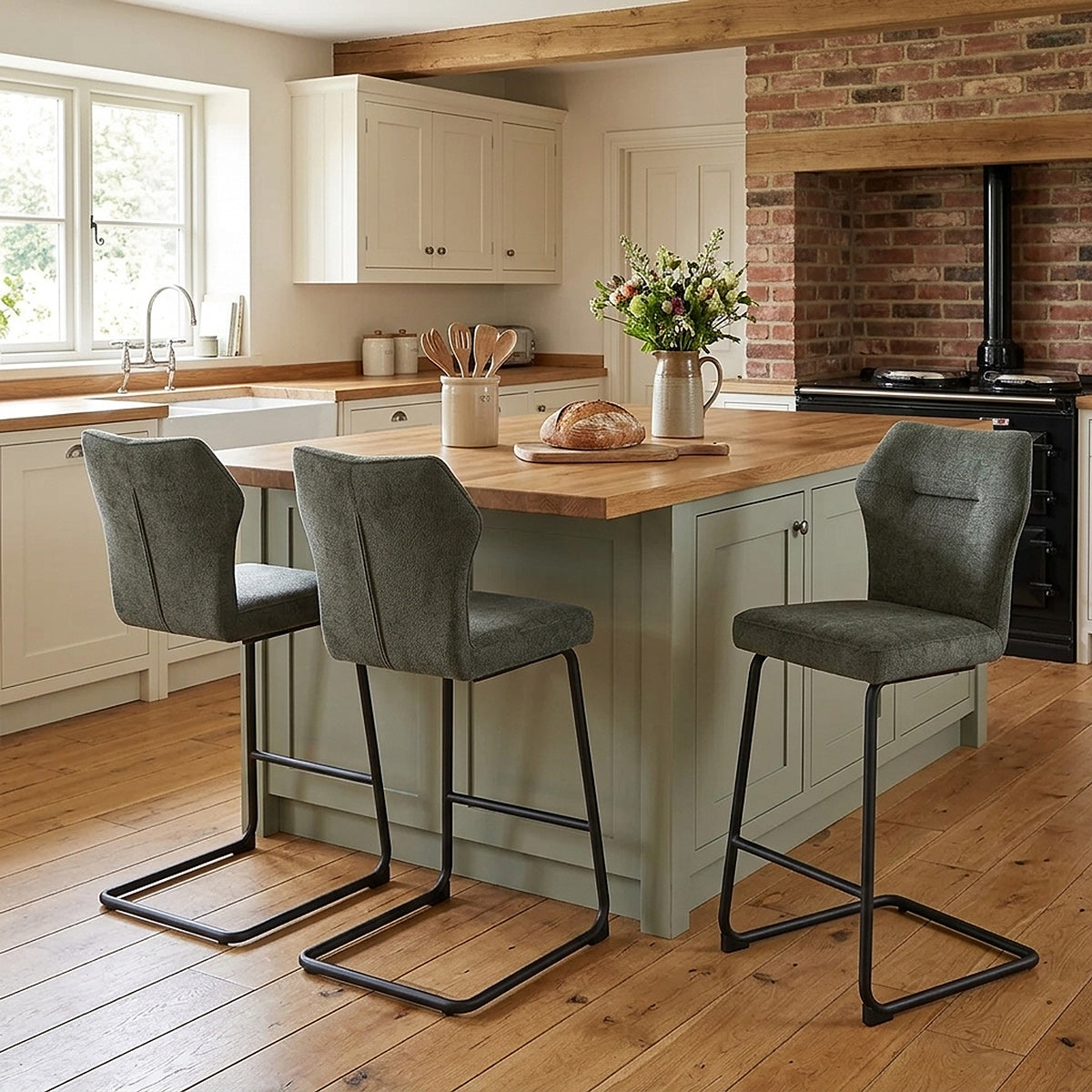 Troy Bar Stool Green Fabric