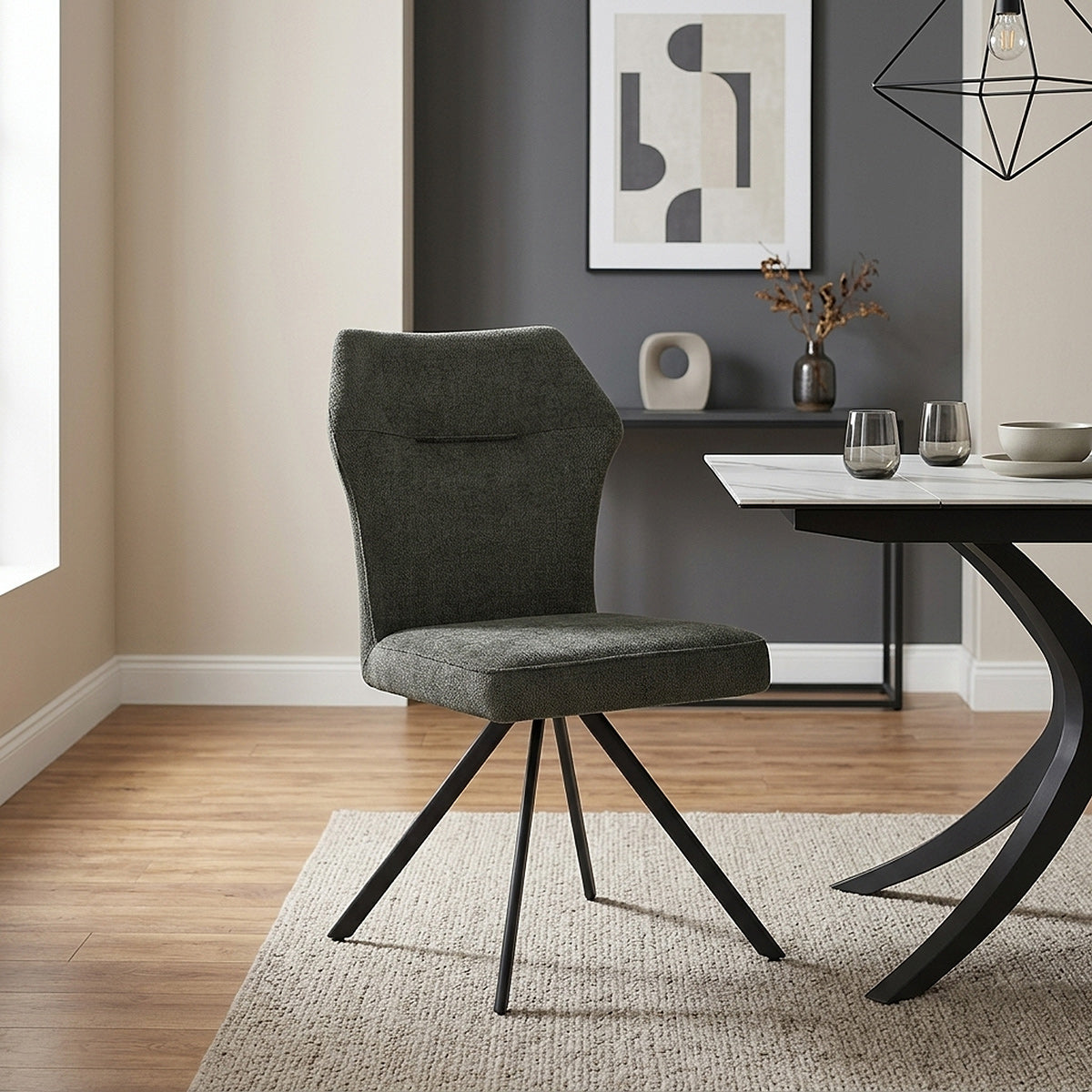 Troy Dining Chair Green Fabric