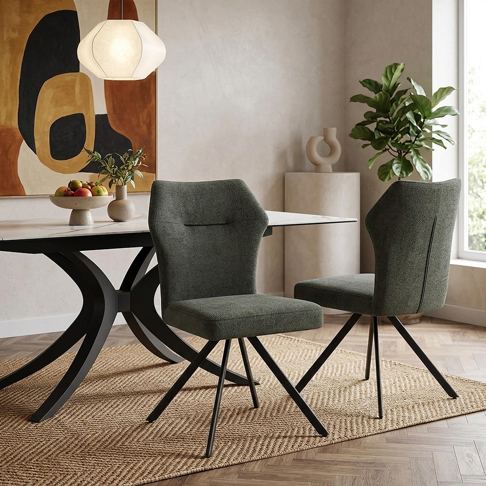 Troy Dining Chair Green Fabric
