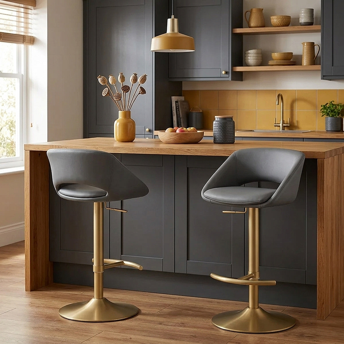 Tulsa Brushed Gold Stool Dark Grey