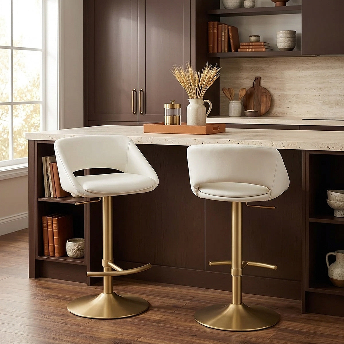 Tulsa Brushed Gold Stool Ivory