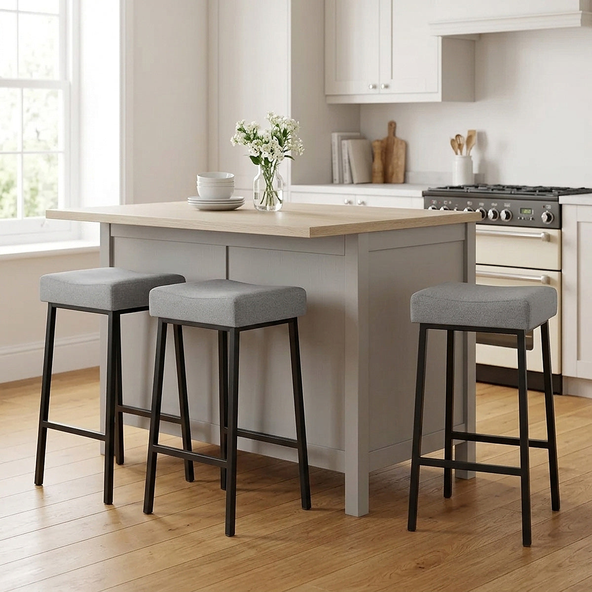 Uno Bar Stool Light Grey Fabric