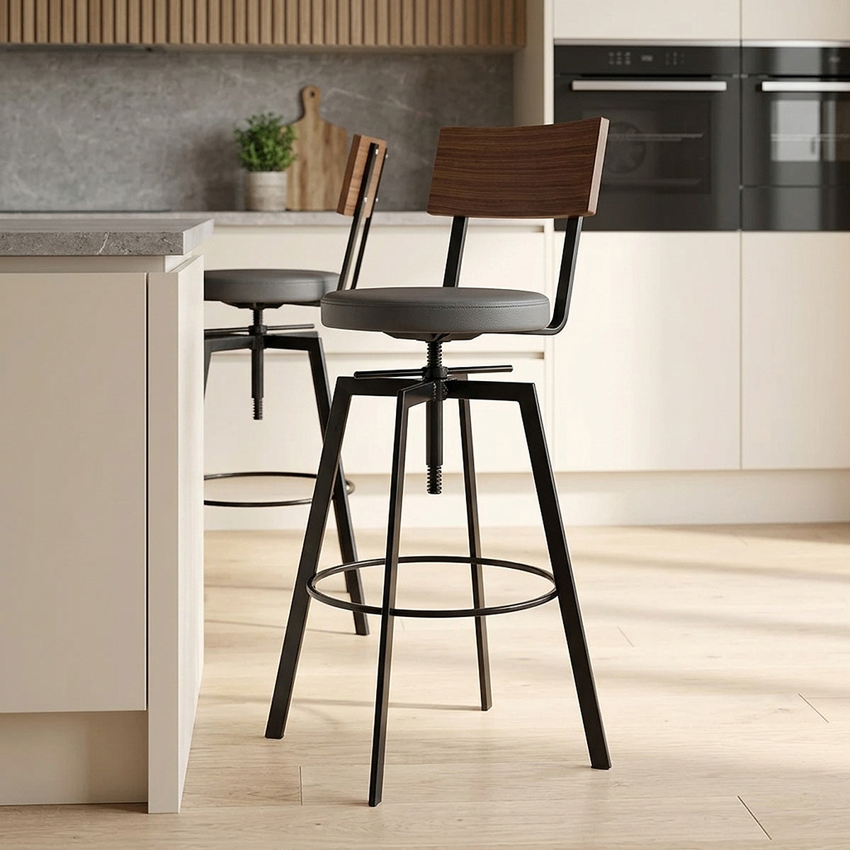 Urban Walnut Industrial Stool Grey
