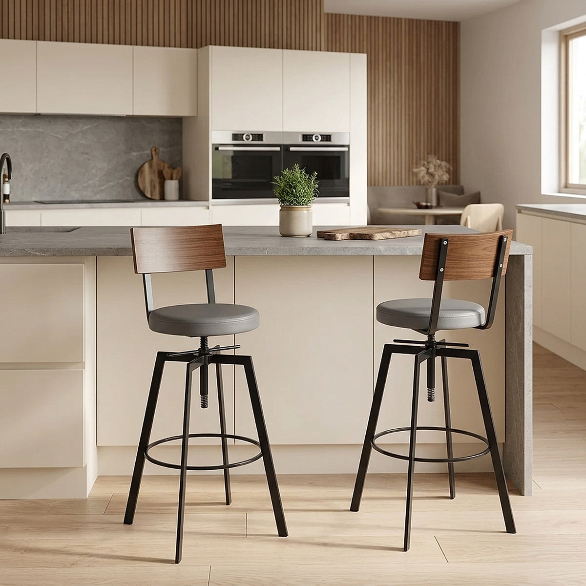 Urban Walnut Industrial Stool Grey