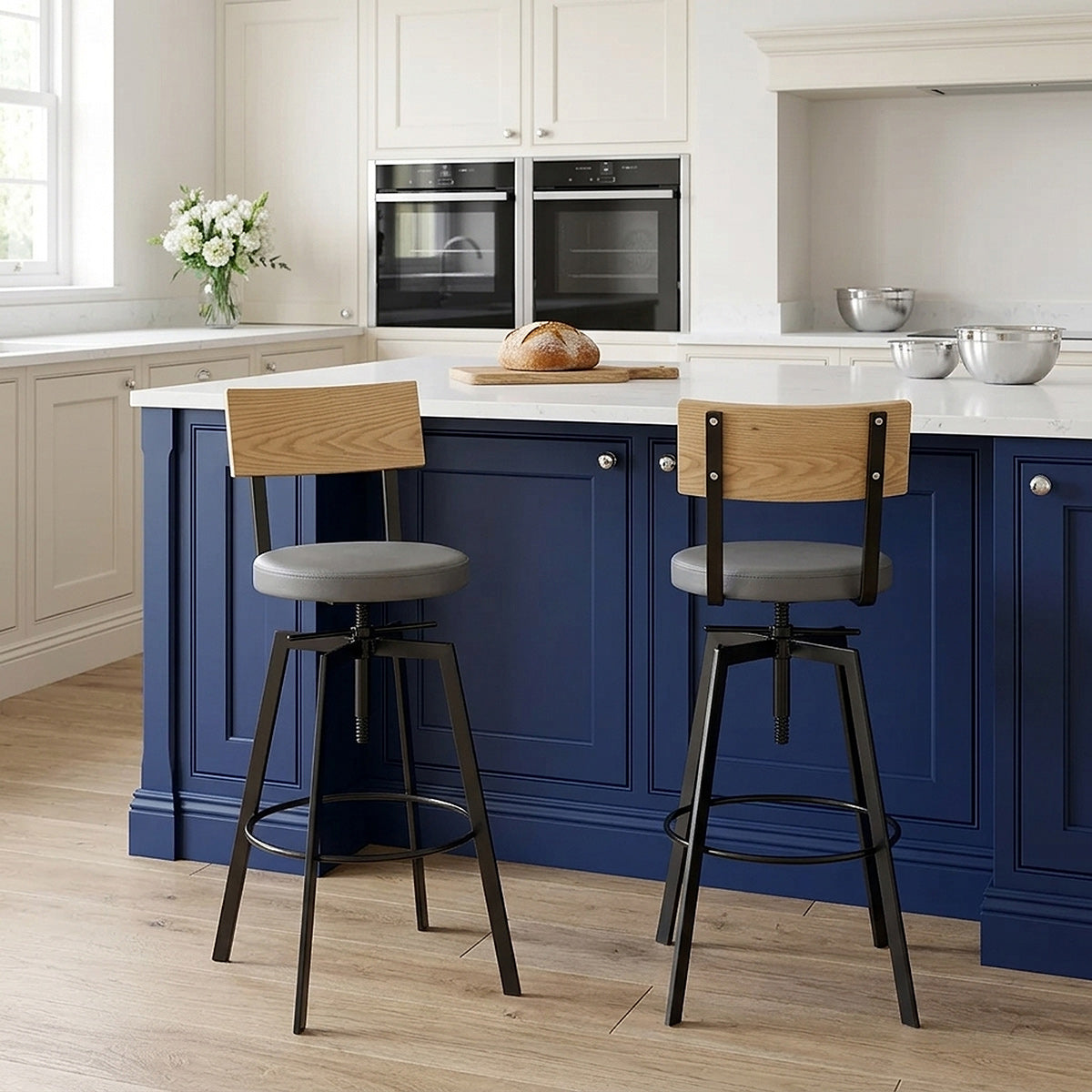 Urban Oak Industrial Stool Grey