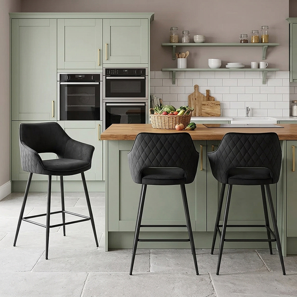 Viola Bar Stool Black Velvet