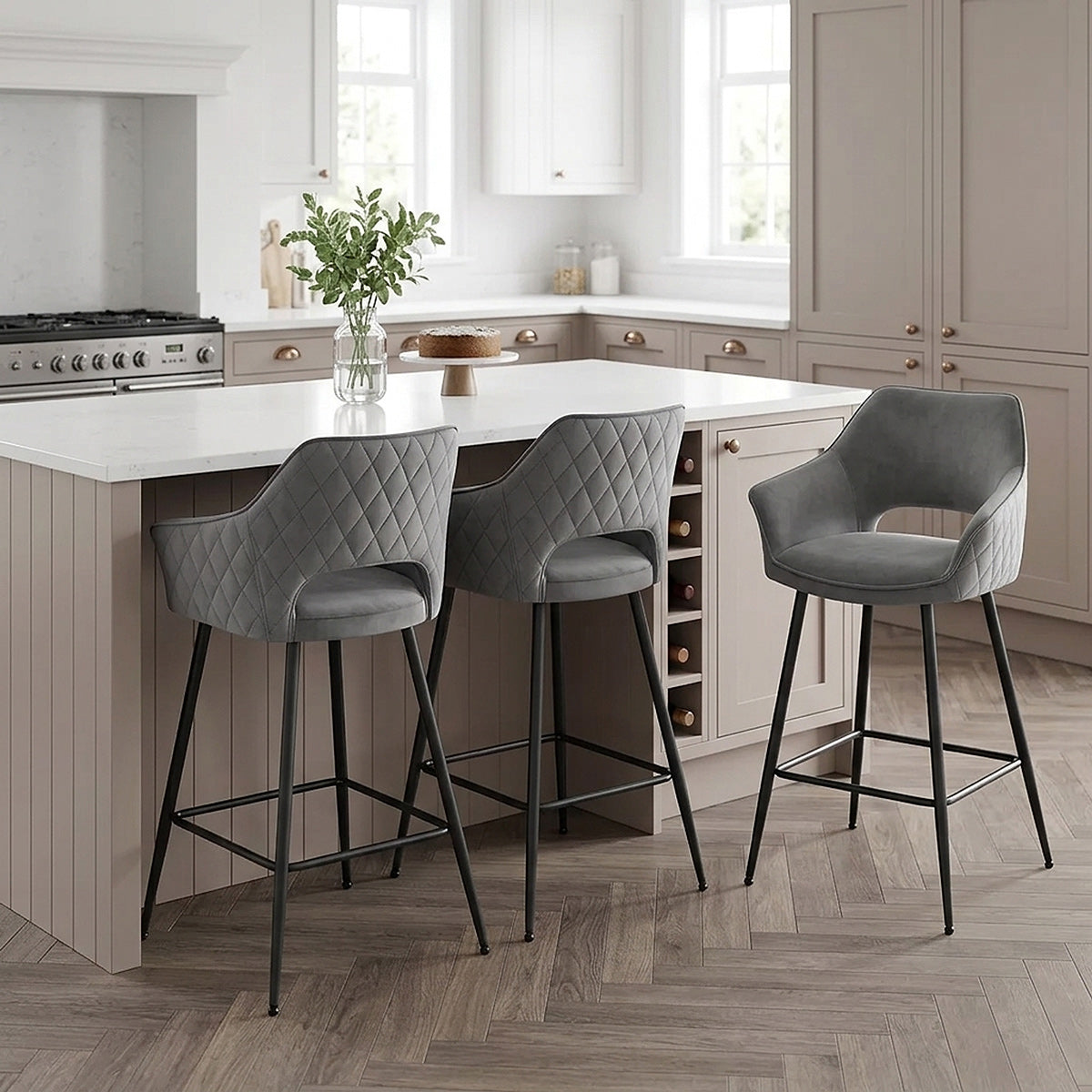 Viola Bar Stool Grey Velvet