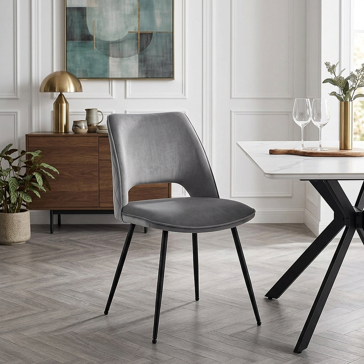Viola Dining Chair Grey Velvet