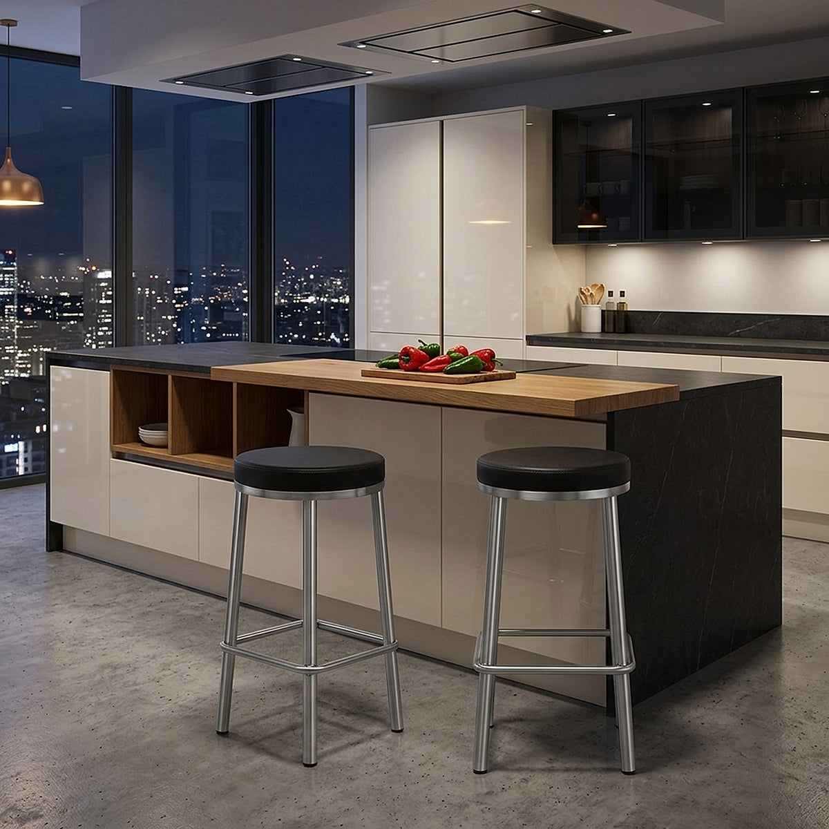 Vision Brushed Steel Stool Black