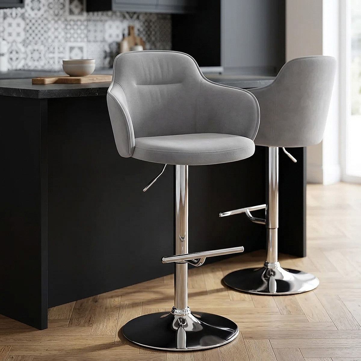 Vista Bar Stool Grey Velvet