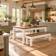 Windermere Dining Bench Set White & Walnut
