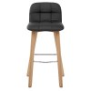 Hex Wooden Stool Black Real Leather