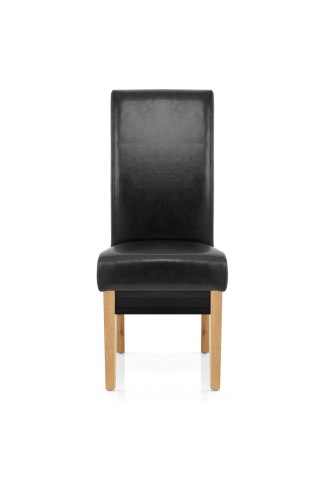 Carlo Oak Chair Black Leather, Real Leather Dining Chairs Grey And White