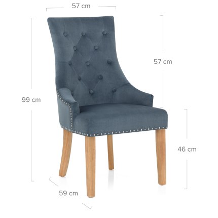 Ascot Oak Dining Chair Blue Fabric Dimensions