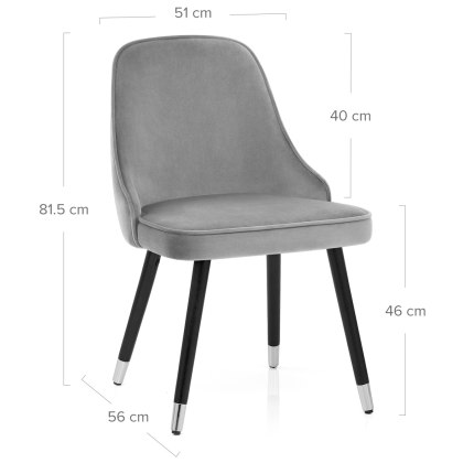 Glam Dining Chair Grey Velvet Dimensions
