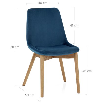 Kobe Dining Chair Oak & Blue Velvet Dimensions