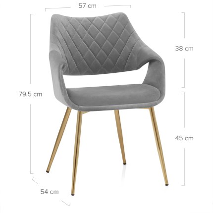 Fairfield Gold Chair Grey Velvet Dimensions