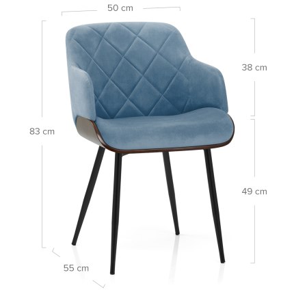Dakota Dining Chair Blue Velvet Dimensions