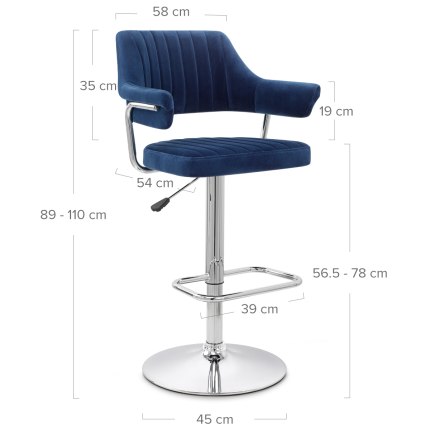 Skyline Bar Chair Blue Velvet Dimensions