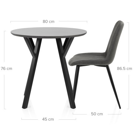 Wessex Dining Set Grey Wood & Charcoal Dimensions