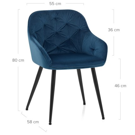 Henderson Chair Blue Velvet Dimensions
