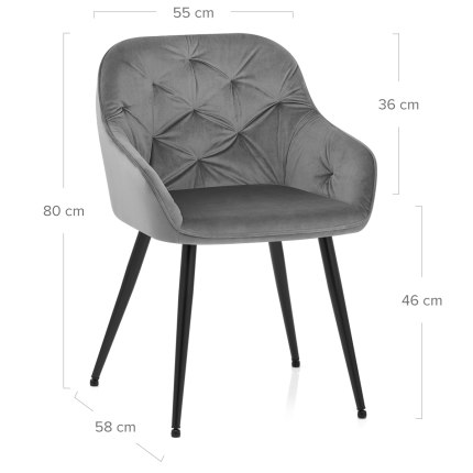Henderson Chair Grey Velvet Dimensions