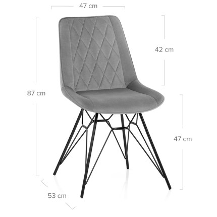 Indi Dining Chair Grey Velvet Dimensions