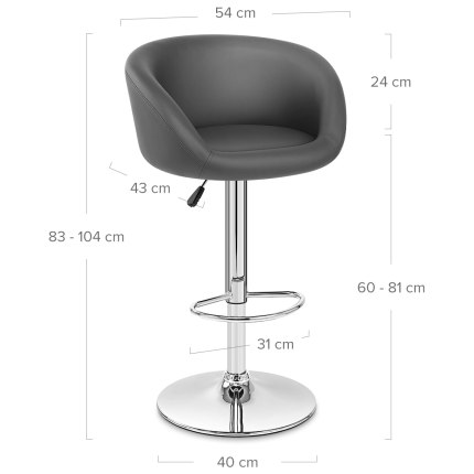 Grey Faux Leather Eclipse Bar Stool Dimensions