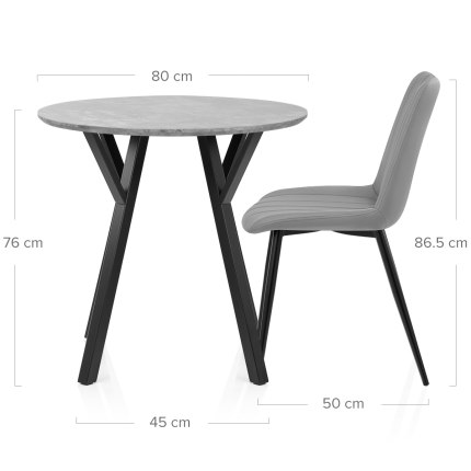 Wessex Dining Set Concrete & Mid Grey Dimensions