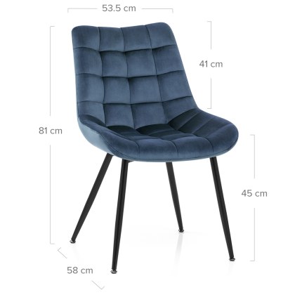 Lisbon Dining Chair Blue Velvet Dimensions