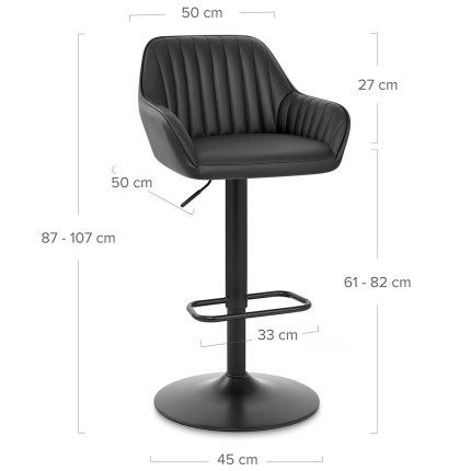Sol Real Leather Bar Stool Black Dimensions