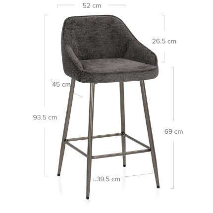 Cairns Bar Stool Charcoal Fabric Dimensions