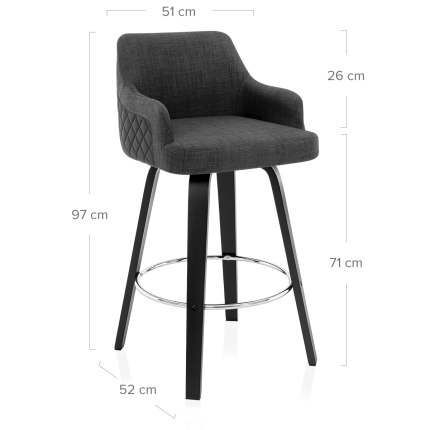 Dino Black Stool Black Leather & Charcoal Fabric Dimensions