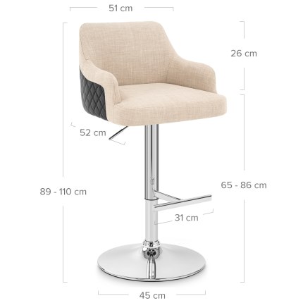 Dylan Stool Black Leather & Beige Fabric Dimensions