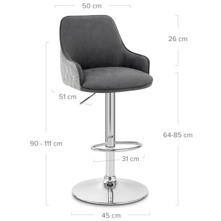 Plaza Stool Grey Fabric & Leather Dimensions