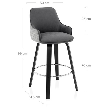 Piper Black Stool Grey Fabric & Leather Dimensions