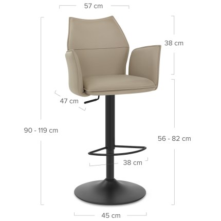 Ava Bar Stool Taupe With Arms Dimensions