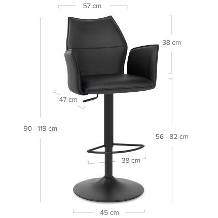 Ava Bar Stool Black With Arms Dimensions