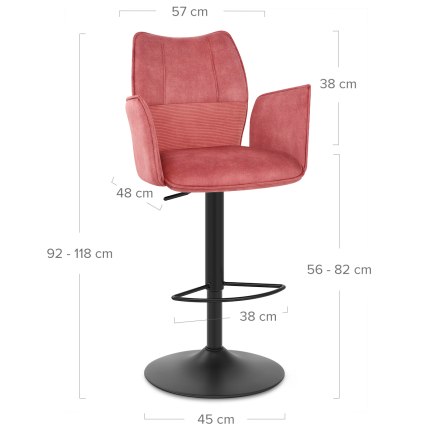 Art Bar Stool Pink Velvet With Arms Dimensions