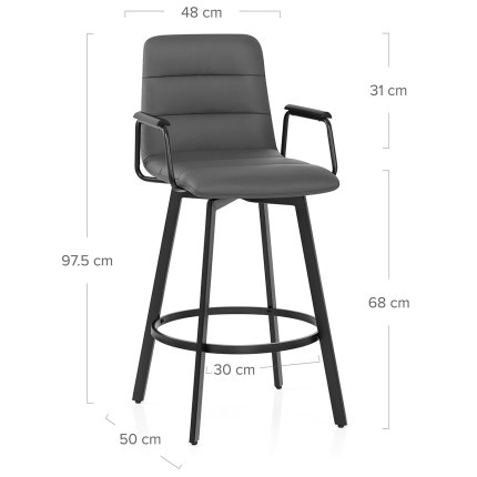 Marco Stool Black Arms & Grey Leather Dimensions