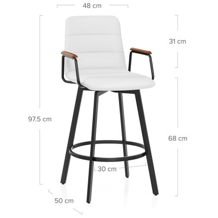 Marco Stool Walnut Arms & White Leather Dimensions