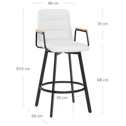 Marco Stool Oak Arms & White Leather Dimensions