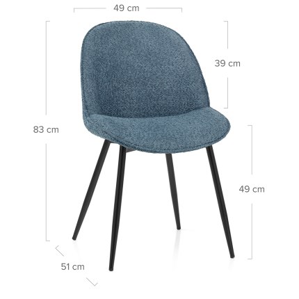 Mia Dining Chair Blue Fabric Dimensions