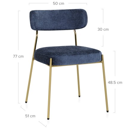 Diana Gold Chair Blue Fabric Dimensions