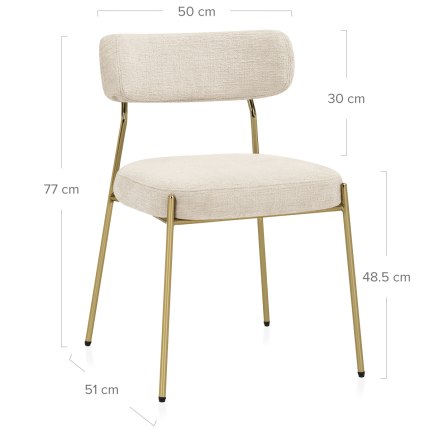 Diana Gold Chair Cream Fabric Dimensions
